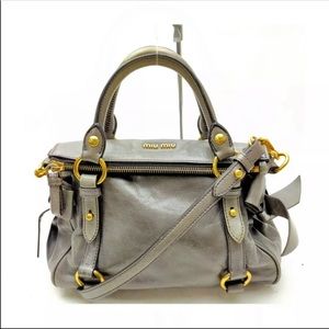 MIU MIU Adorable Mini Bow Fumo Grey Leather Two-Way